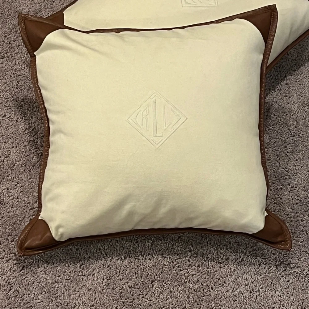 Polo Ralph Lauren 2 Equestrian cotton cowhide leather Throw Pillow Covers 18x18